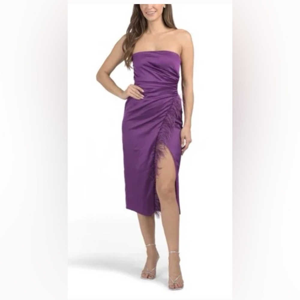 BCBGMAXAZRIA 2Y07D02 Purple Strapless Feather Detail Gown NWT - Picture 1 of 6